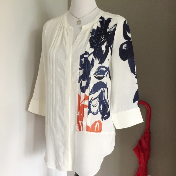 Anthropologie Tops - Maeve Painted Floral Button Down Tunic Shirt Sz 6P